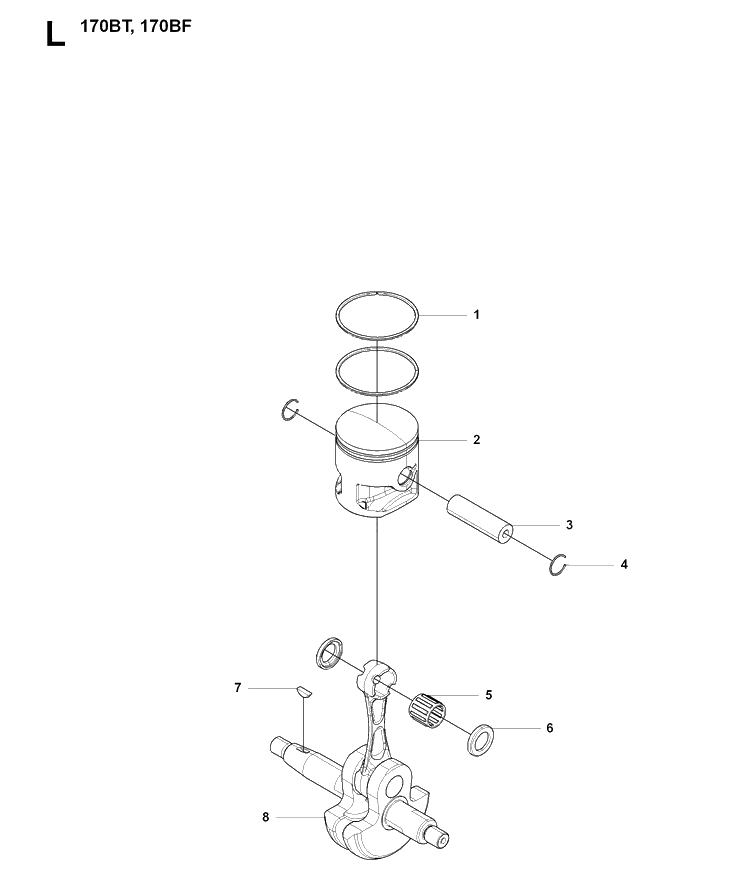 Piston And Crankshaft Diagram and Parts List for 170BT 20084000001-Current Husqvarna Leaf Blower / Vacuum