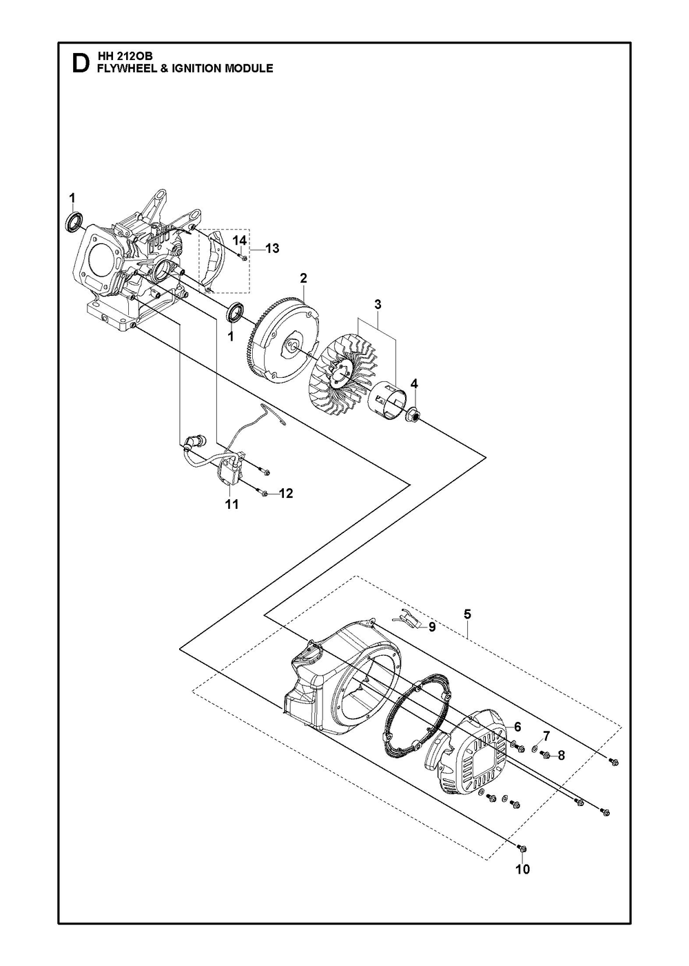 Flywheel And Ignition Assembly Diagram and Parts List for HH212OB  Husqvarna Engine