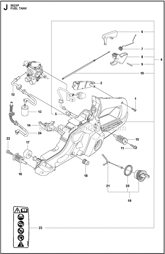 Fuel Tank Diagram and Parts List for 562XPG  Husqvarna Chainsaw