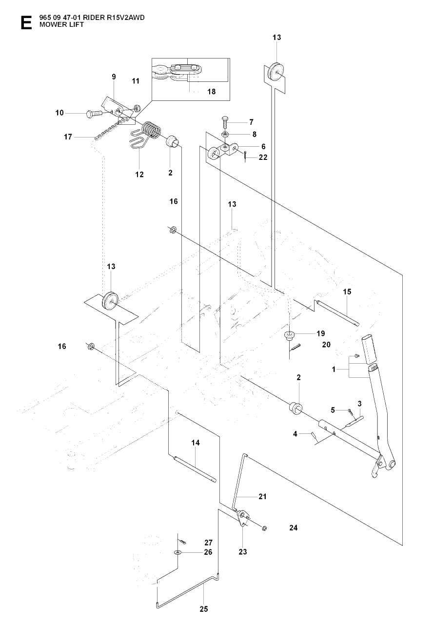 Mower Lift / Deck Lift Diagram and Parts List for R15-V2AWD (965094701)(2007-01) Husqvarna Lawn Tractor