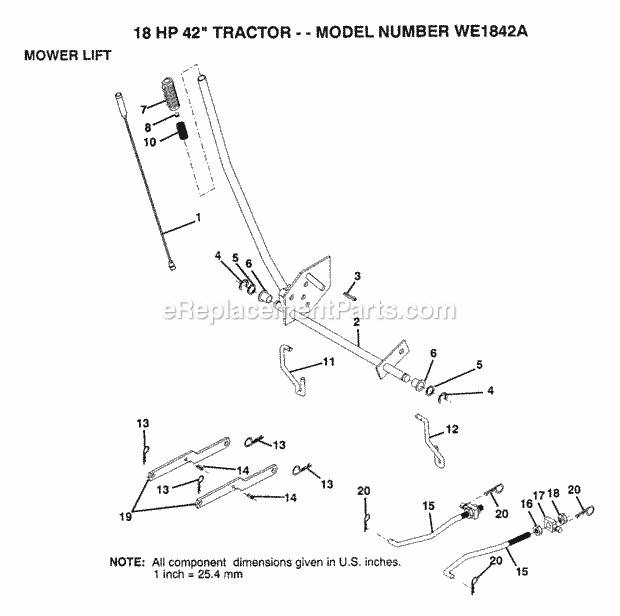 Mower Lift Diagram and Parts List for WE1842A 1993 Husqvarna Lawn Tractor