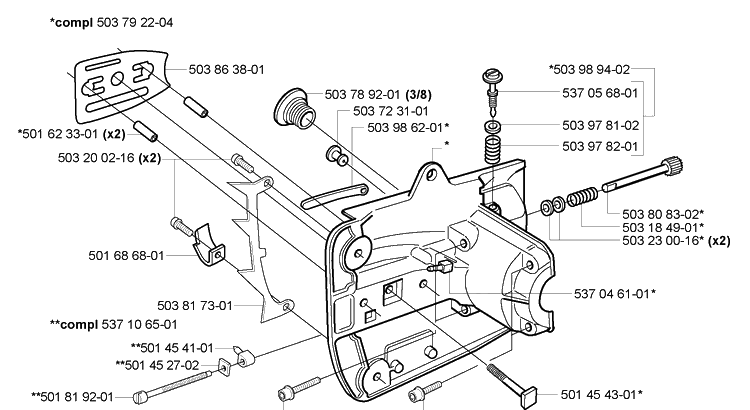 Crankcase/Oil Pump Diagram and Parts List for 338XPT 2005-03 Husqvarna Chainsaw