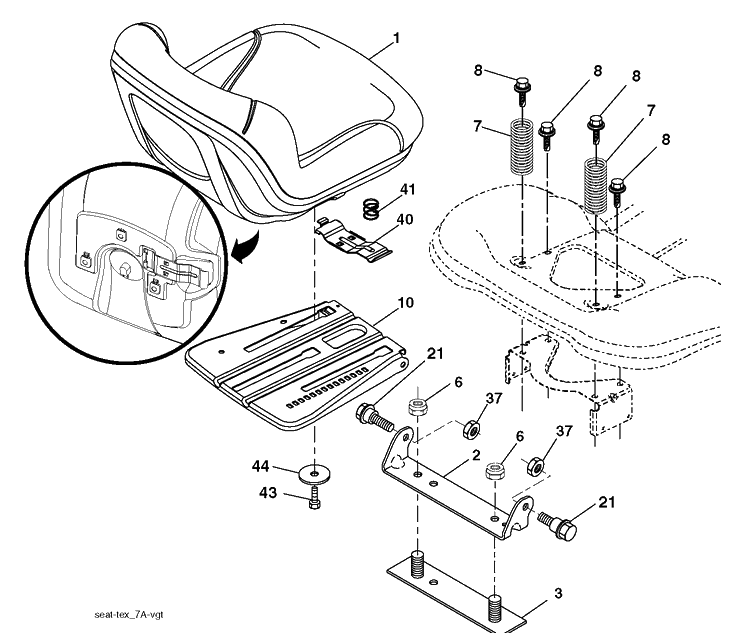 Seat Diagram and Parts List for LTH174 (96041024401)(2012-8) Husqvarna Lawn Tractor