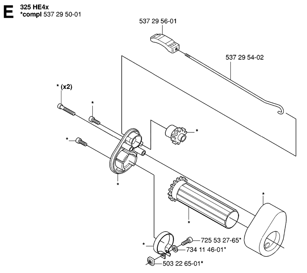 Handle Diagram and Parts List for 325HDA55X 20053600001 - 20054000000 Husqvarna Hedge Trimmer