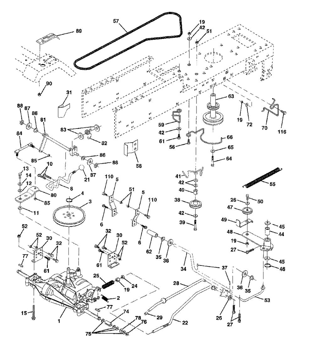 Drive Diagram and Parts List for YT150 (954840021-B)(1996-04) Husqvarna Lawn Tractor
