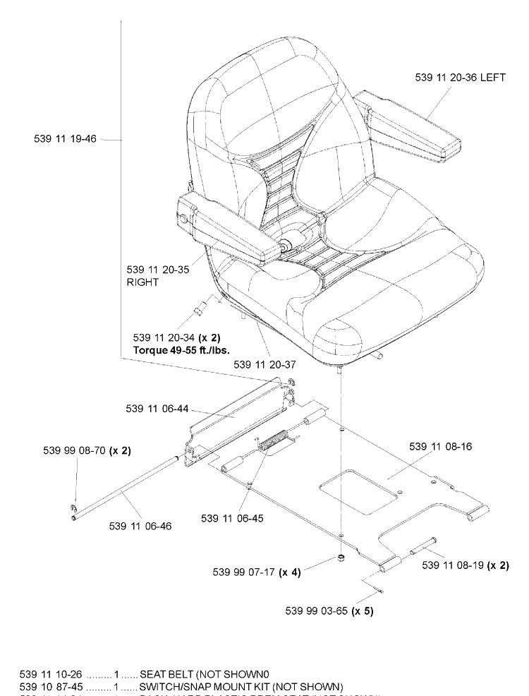 Seat Assembly Diagram and Parts List for IZ6123 (968999259)(2005-03) Husqvarna Lawn Mower