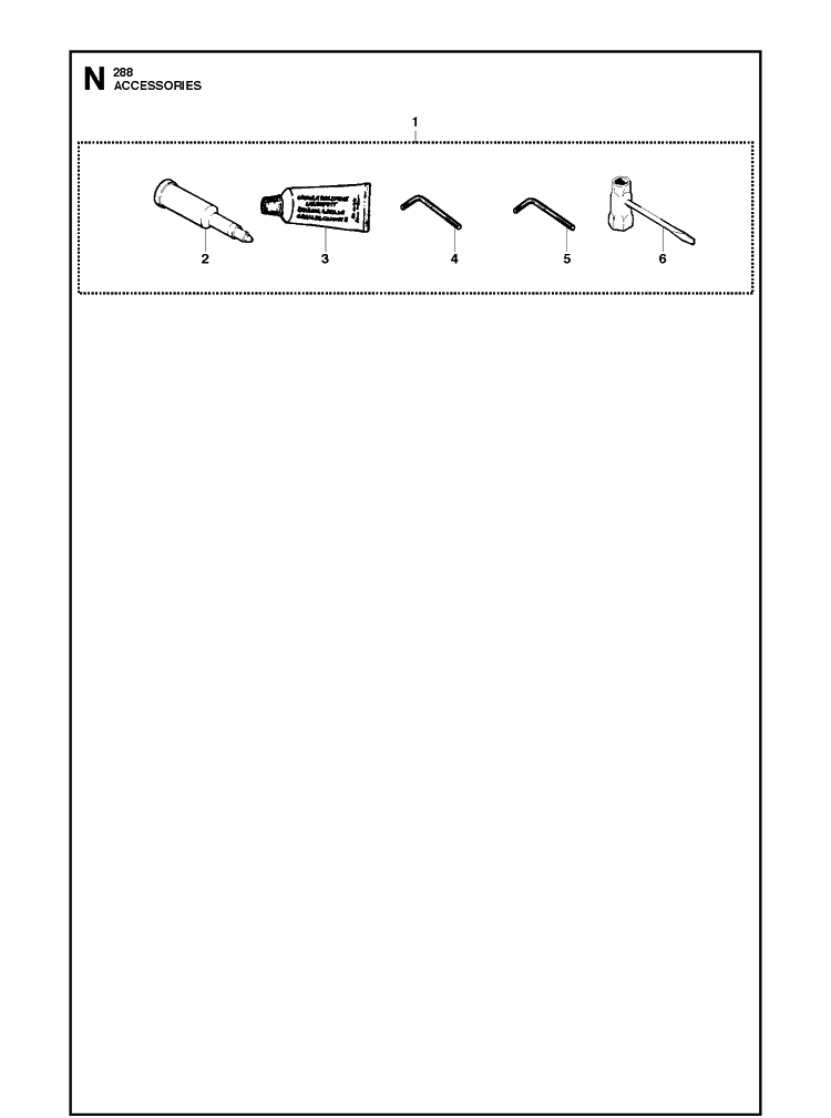 Accessories Diagram and Parts List for 288XP 20102300001-20162700000 Husqvarna Chainsaw
