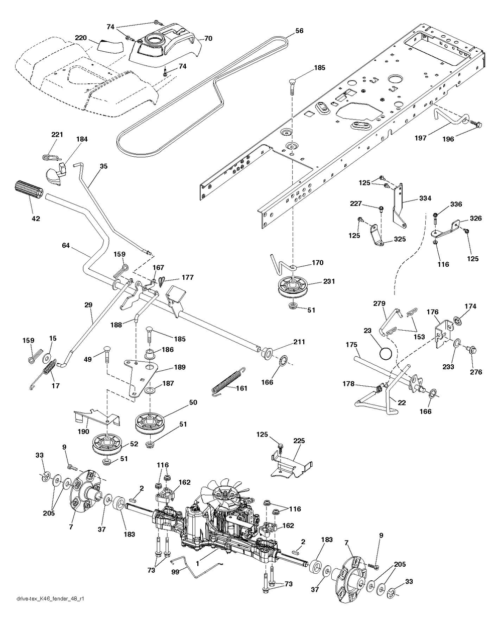 Drive Diagram and Parts List for LGT54DXL  Husqvarna Lawn Tractor