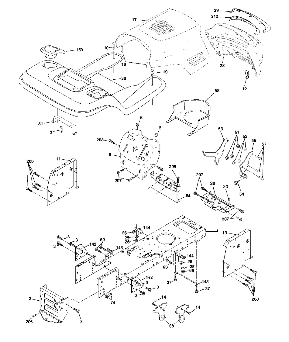 Chassis And Enclosures Diagram and Parts List for YTH1848XP (954567260-C)(2001-10) Husqvarna Lawn Tractor