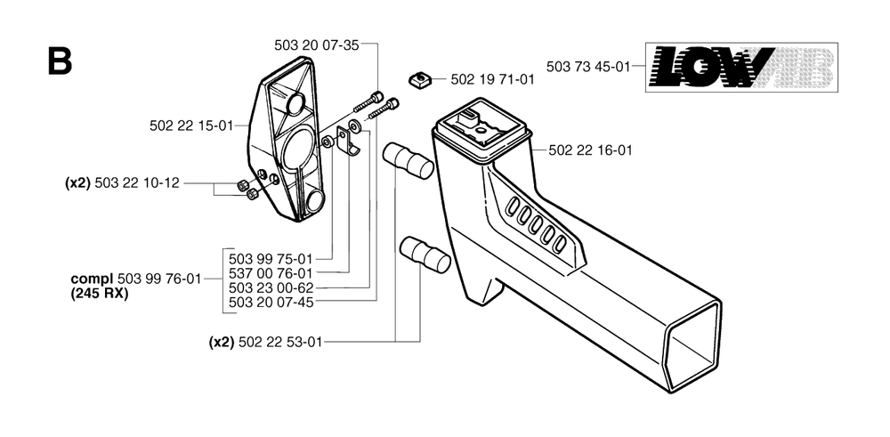 Tower Diagram and Parts List for 245RX 20023100001 & Above Husqvarna Trimmer