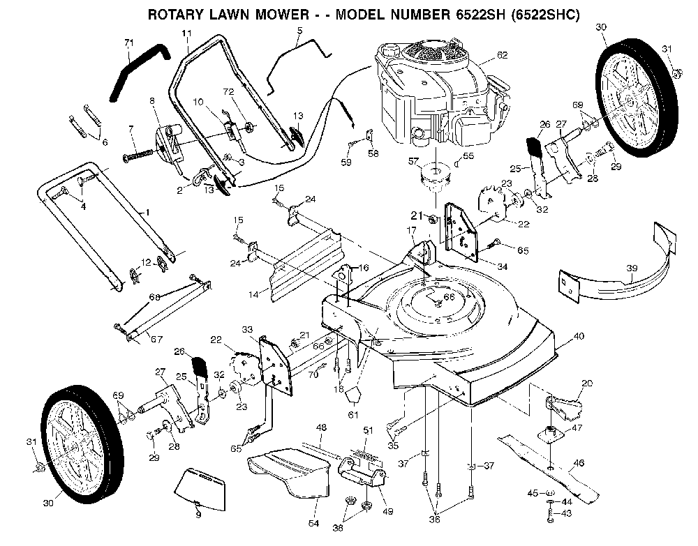 Repair Parts Diagram and Parts List for 6522SHC (954222718, 532702511)(2001-11) Husqvarna Lawn Mower