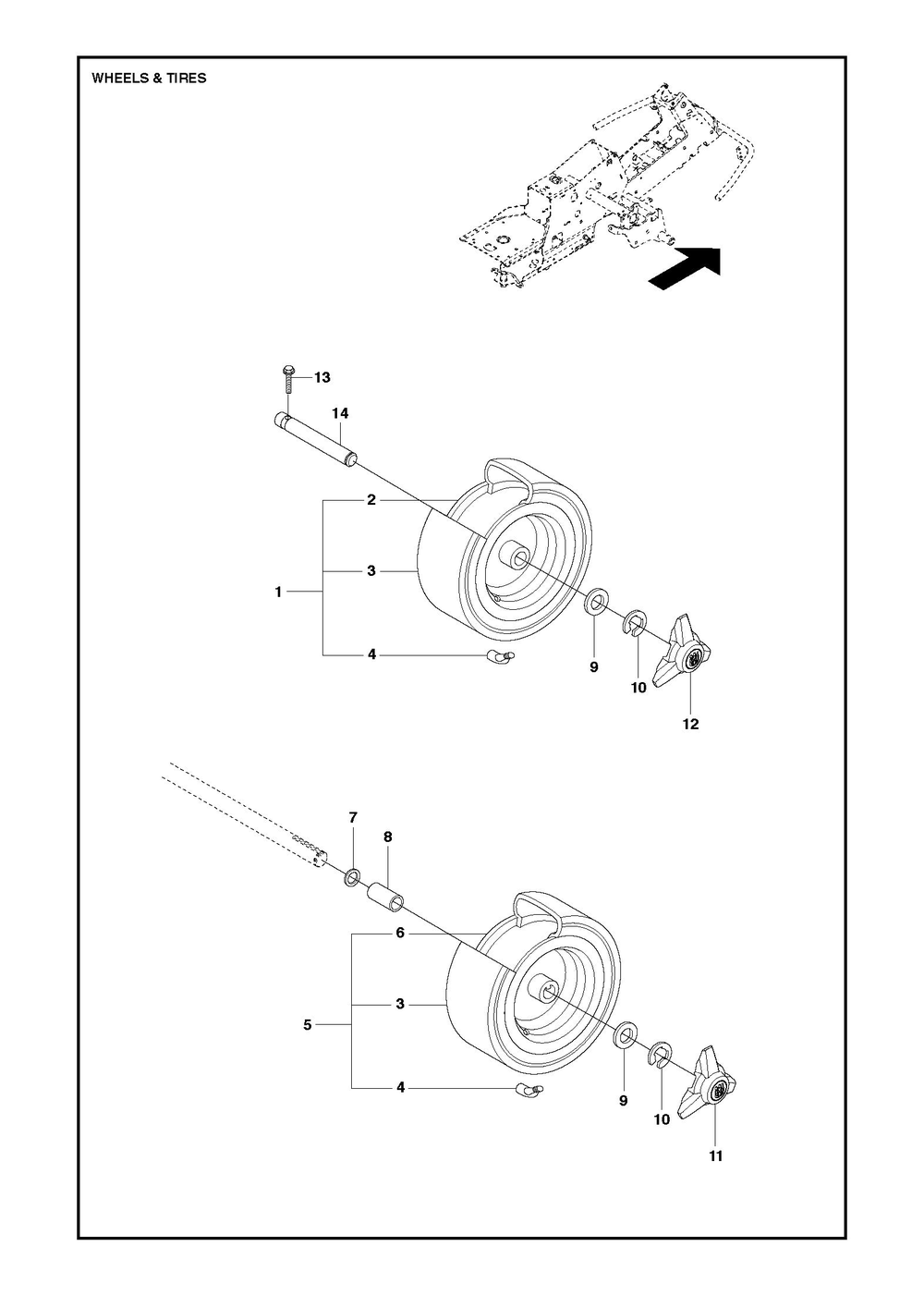 Wheels And Tires Diagram and Parts List for R214TC2017-2021  Husqvarna Lawn Tractor