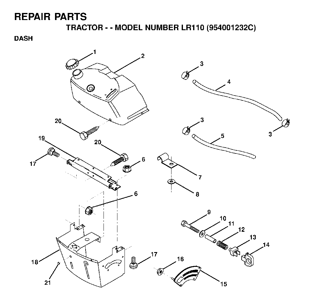 Dash Diagram and Parts List for LR110 (954001232C)(1995-08) Husqvarna Lawn Tractor