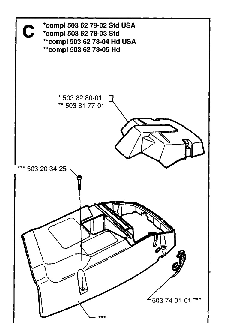 Cover Diagram and Parts List for 371XP 19954900001-19960900000 Husqvarna Chainsaw