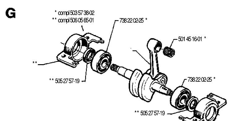 Crankshaft Diagram and Parts List for 40 19902200001-19912200000 Husqvarna Chainsaw