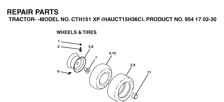 Wheels And Tires Diagram and Parts List for CTH151XP (HAUCT15H36C)(2004-09) Husqvarna Lawn Tractor