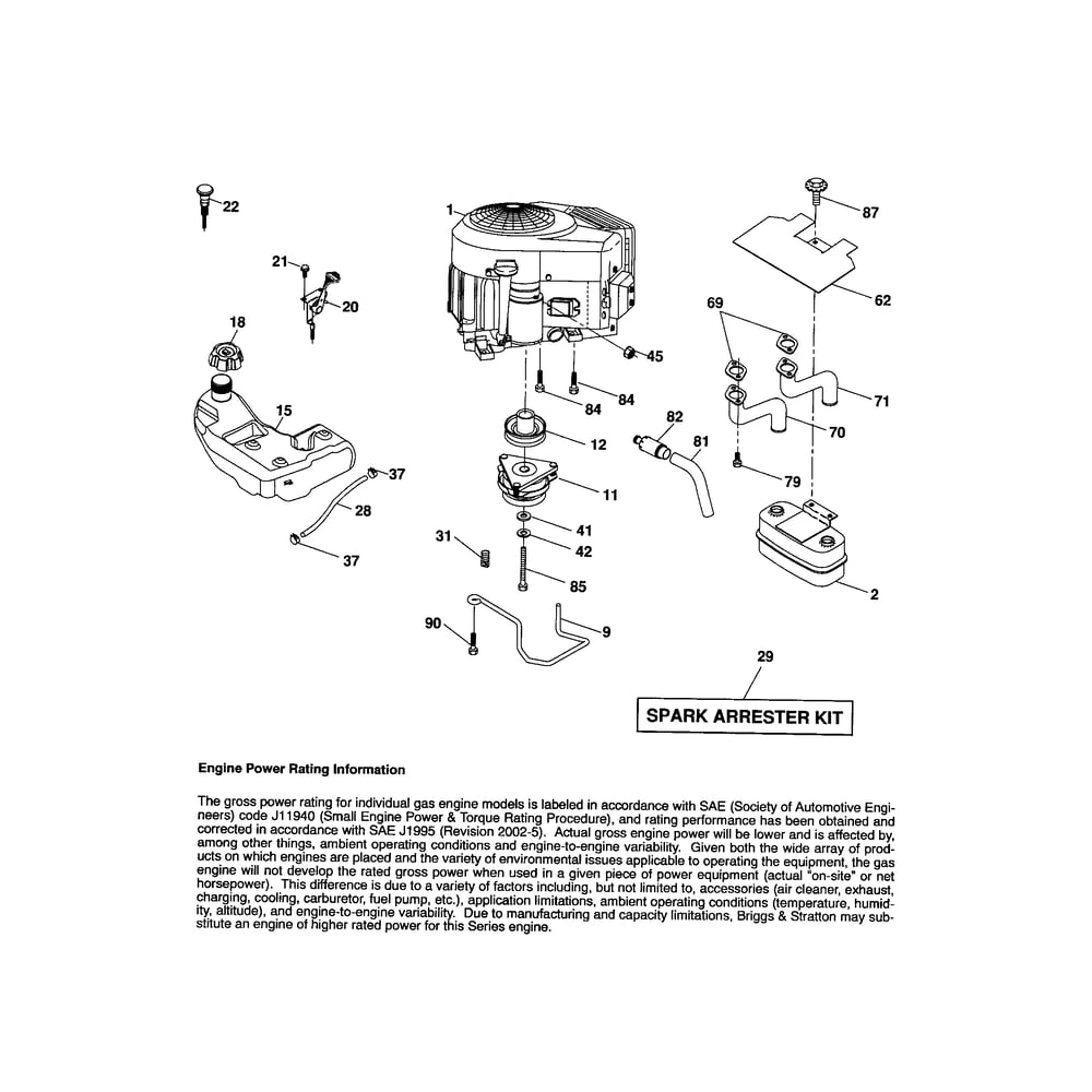Engine Diagram and Parts List for 917287561  Husqvarna Lawn Tractor