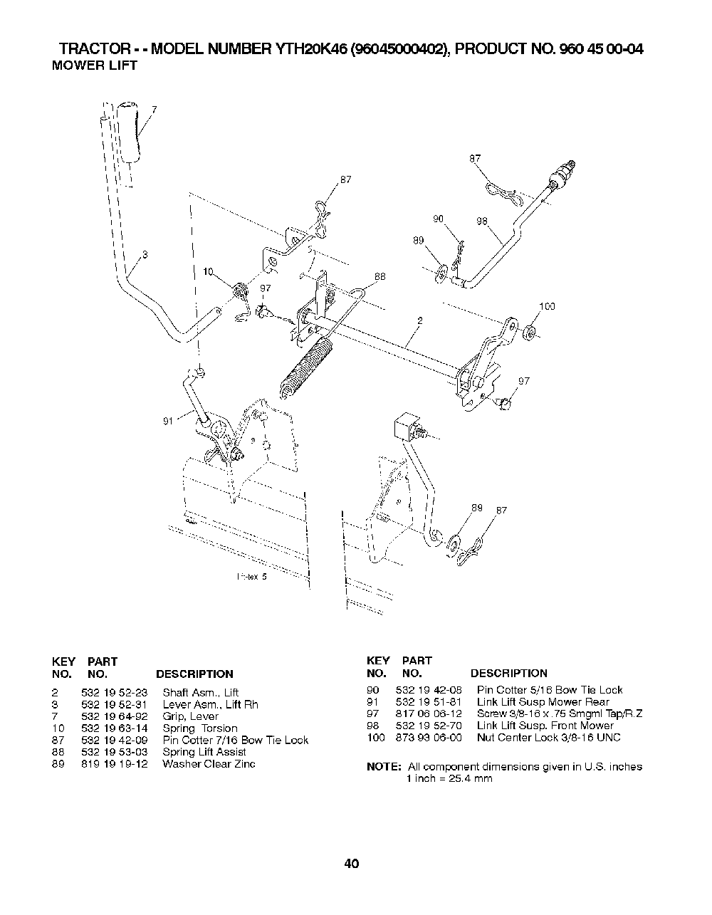 Mower Lift / Deck Lift Diagram and Parts List for YTH20K4696045000402 2007-07 Husqvarna Lawn Tractor