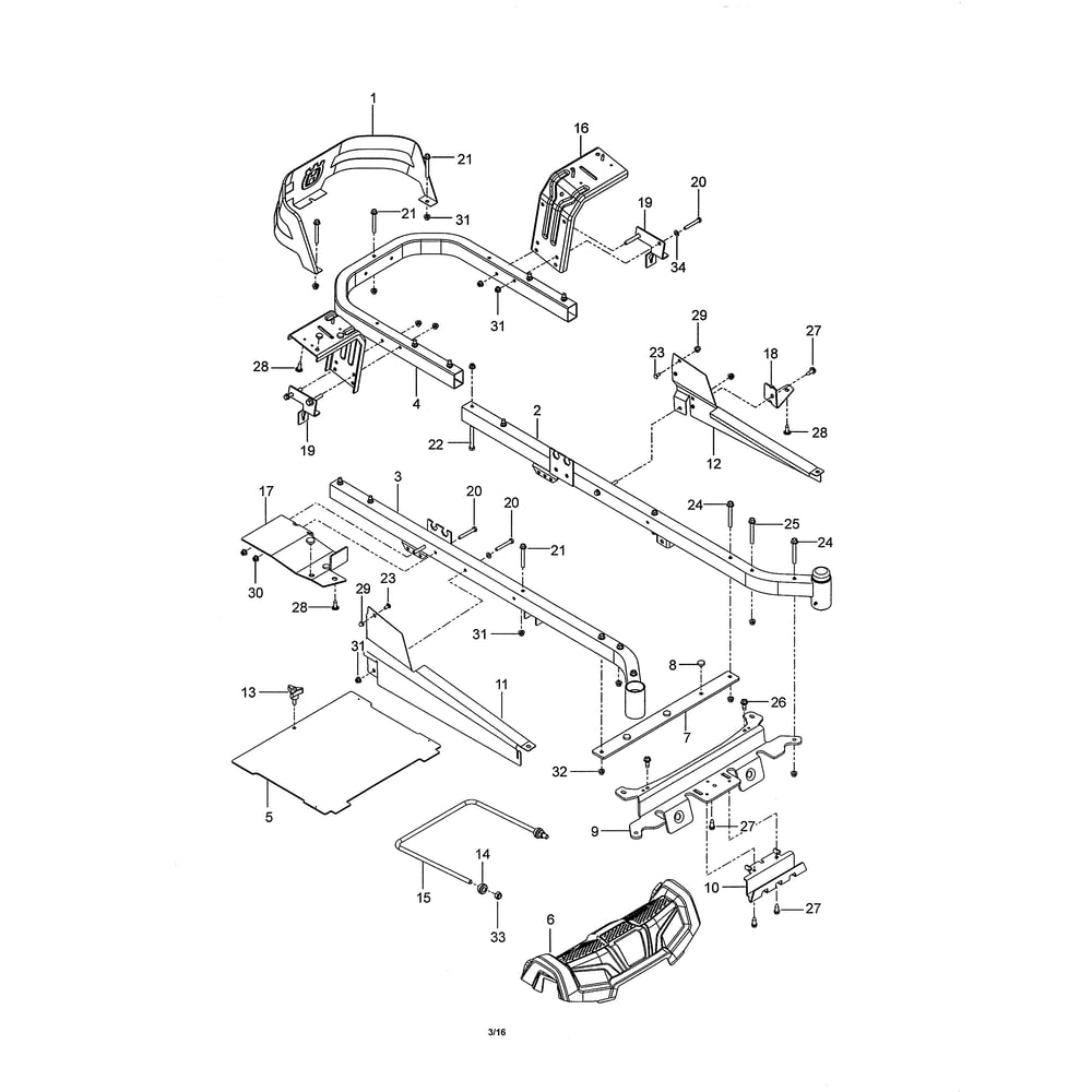Frame Diagram and Parts List for 91750662  Husqvarna Lawn Tractor
