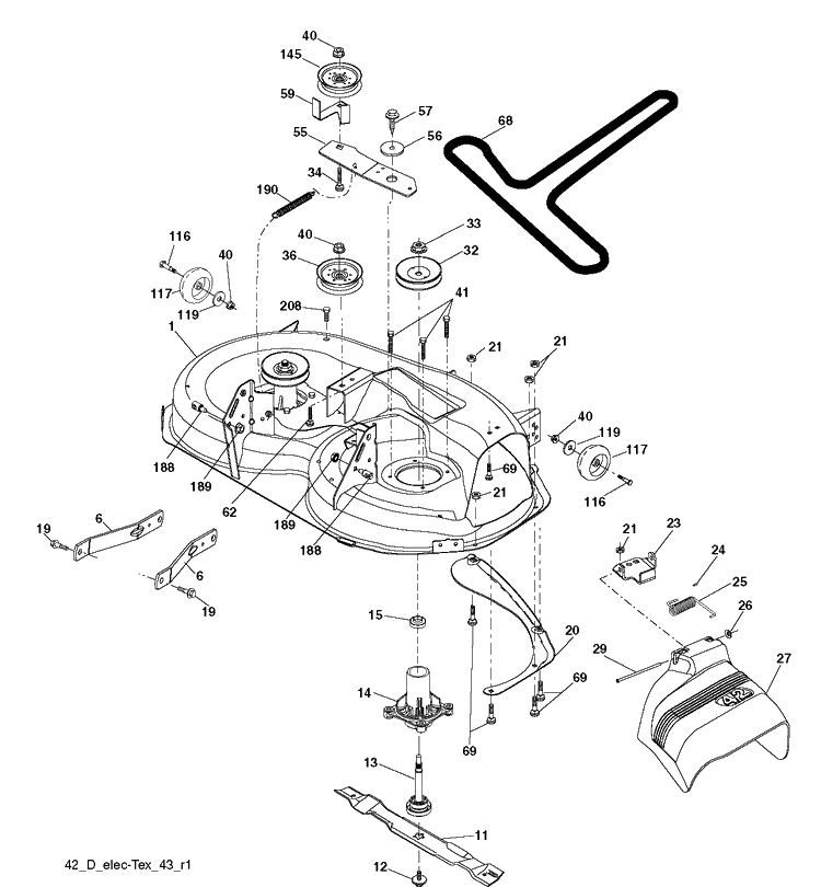 Mower Deck / Cutting Deck Diagram and Parts List for LTH1842 (96041041200)(2017-08) Husqvarna Lawn Tractor
