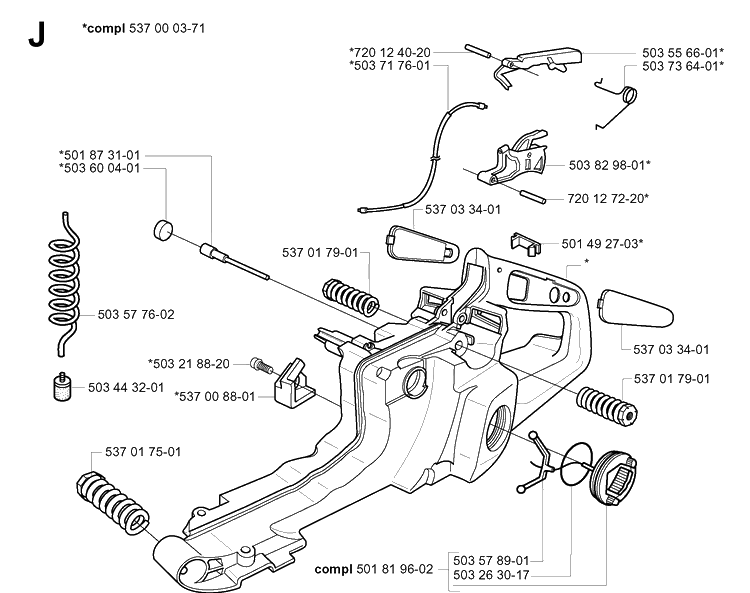 Fuel Tank Diagram and Parts List for 385XP 20011300001-20034000000 Husqvarna Chainsaw