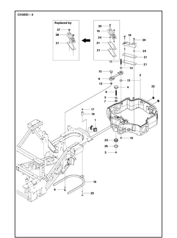 Chassis / Frame Diagram and Parts List for P525D (967847801)(2018) Husqvarna Lawn Mower