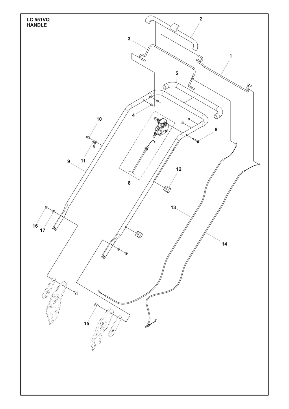 Handle Diagram and Parts List for LC551VQ  Husqvarna Lawn Mower