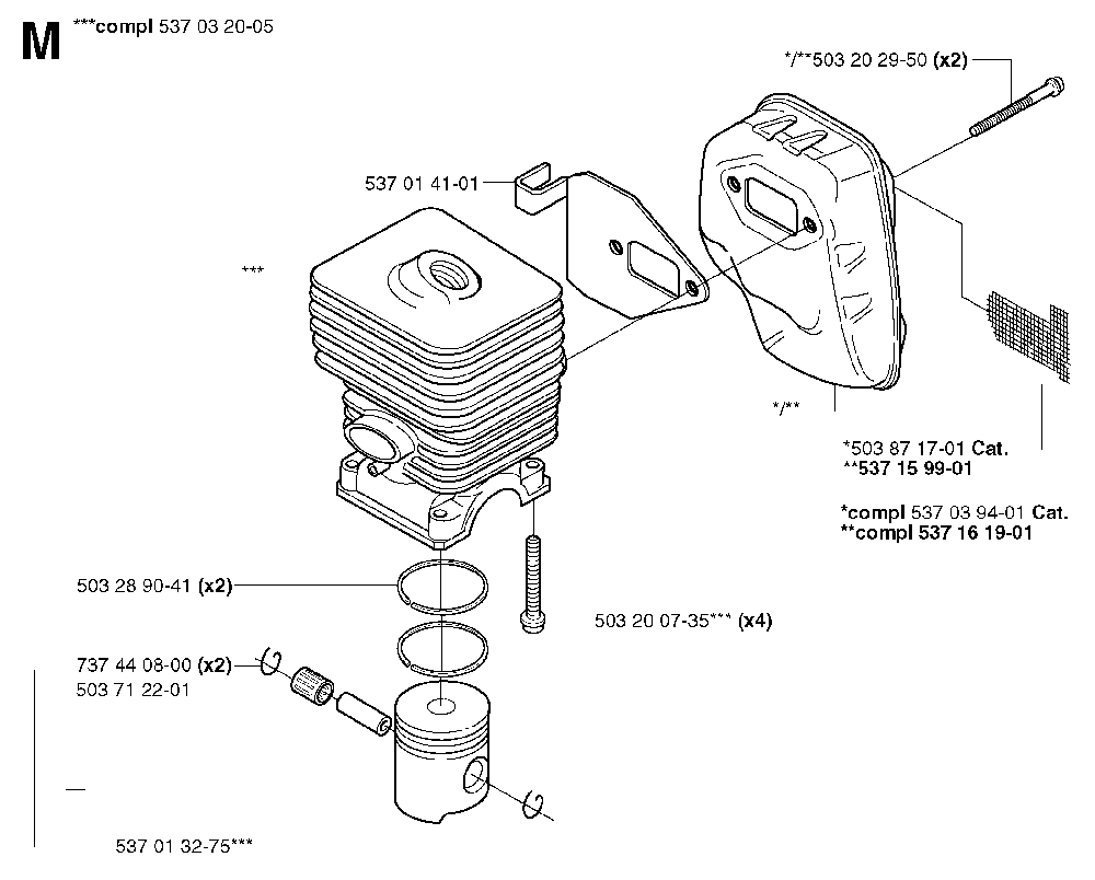 Cylinder Piston Diagram and Parts List for 325RXT 2002-01 Husqvarna Brush Cutter