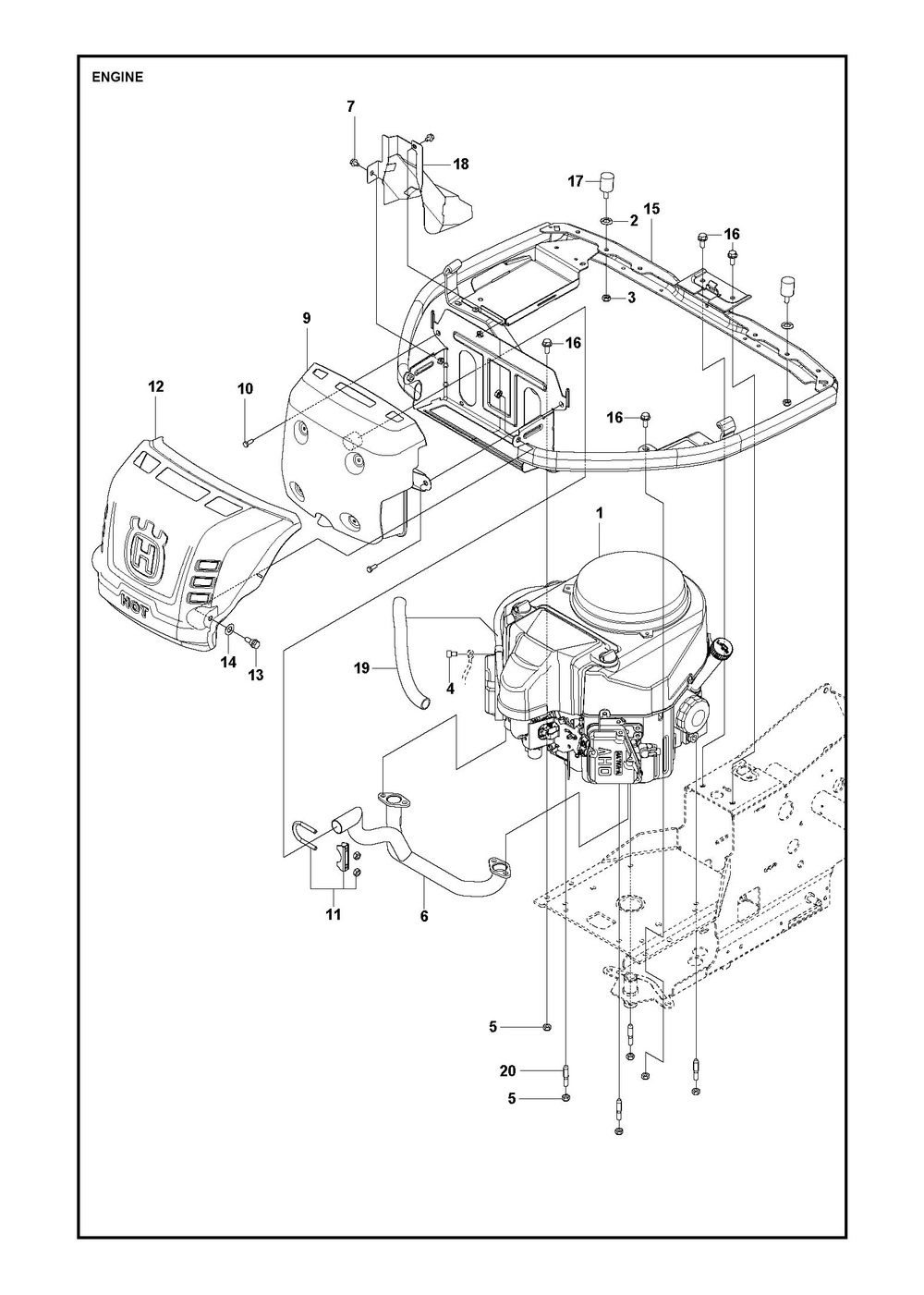 Engine Diagram and Parts List for R316TXAWD 2022 Husqvarna Lawn Tractor