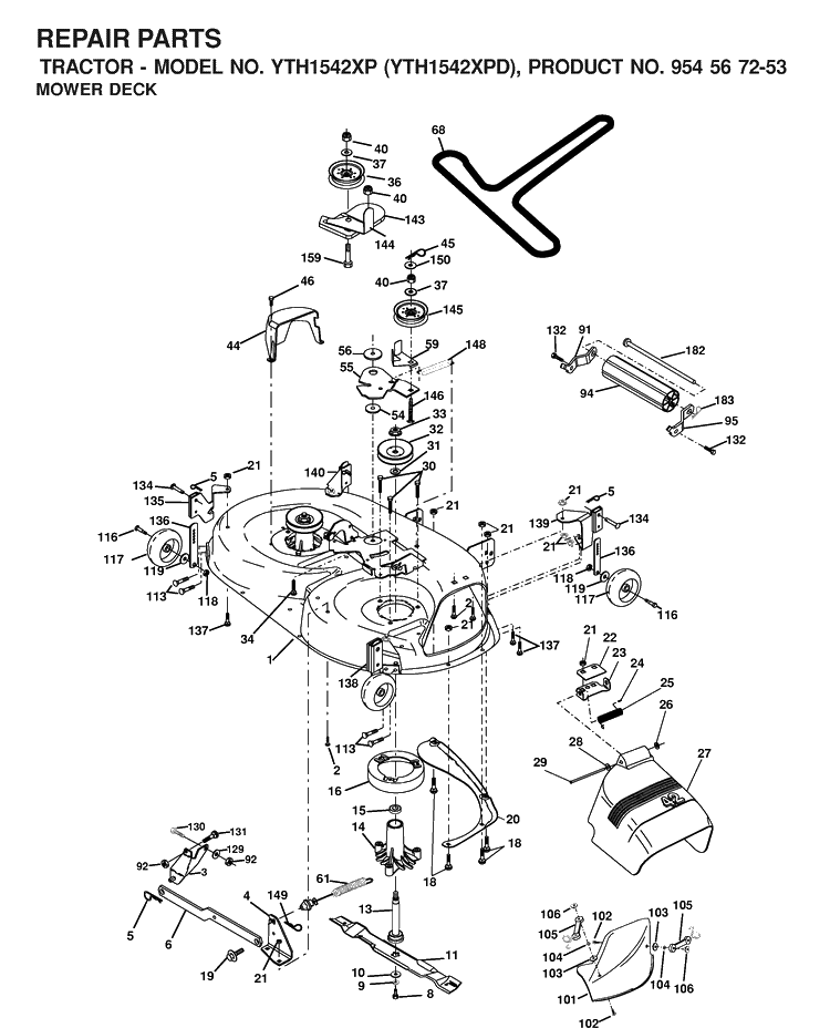 Mower Deck / Cutting Deck 2 Diagram and Parts List for YTH1542XP (954567253)(2001-12) Husqvarna Lawn Tractor