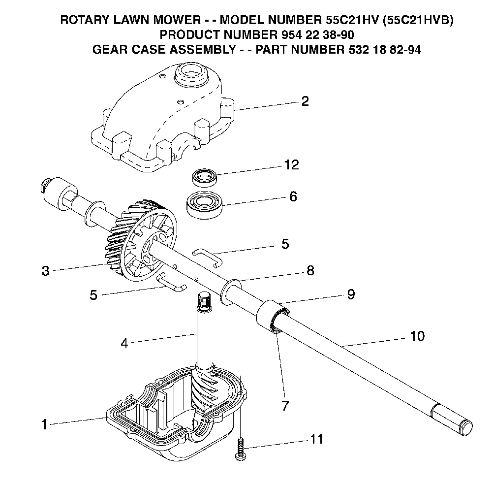 Gear Case Diagram and Parts List for 55C21HVB (954223890, 532188294)(2004-01) Husqvarna Lawn Mower