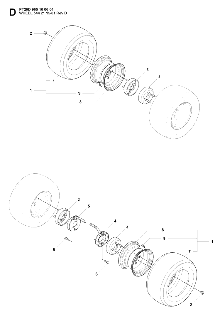 Wheels And Tires 2 Diagram and Parts List for PT26D (965160601)(2008-03) Husqvarna Lawn Mower