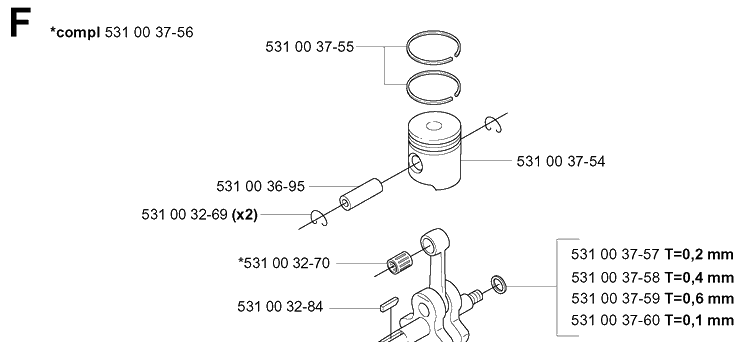 Piston And Crankshaft Diagram and Parts List for 165BT 20041800001-Current Husqvarna Leaf Blower / Vacuum