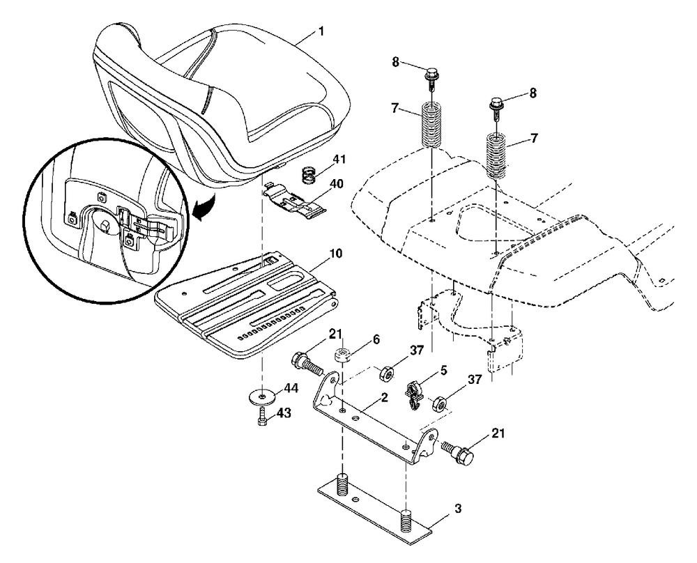 Seat Assembly Diagram and Parts List for GTH2448T (960450003-00)(2005-11) Husqvarna Lawn Tractor
