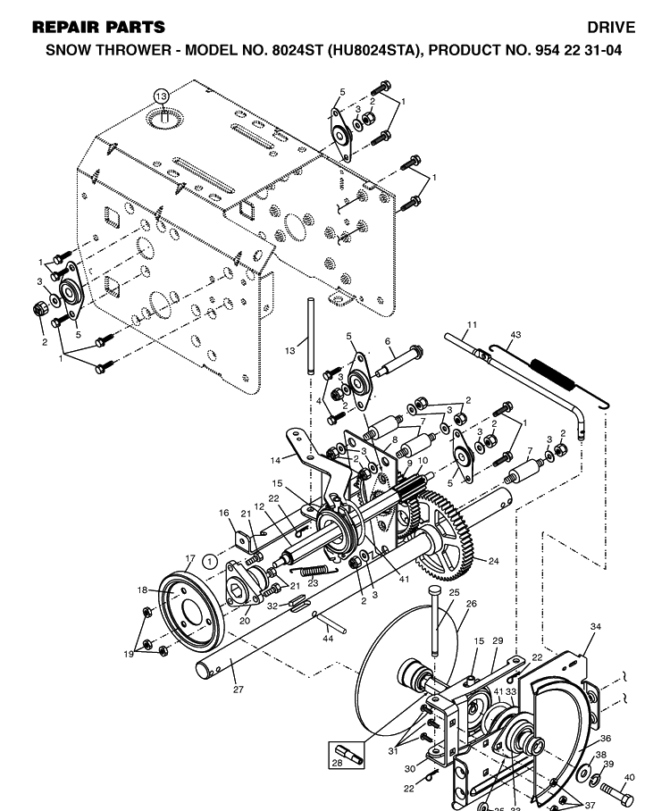 Drive Diagram and Parts List for 8024ST (HU8024STA)(2002-09) Husqvarna Snow Blower