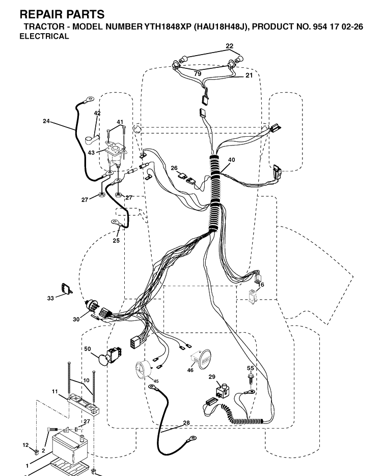 Electrical Diagram and Parts List for YTH1848XP (HAU18H48J)(2004-09) Husqvarna Lawn Tractor