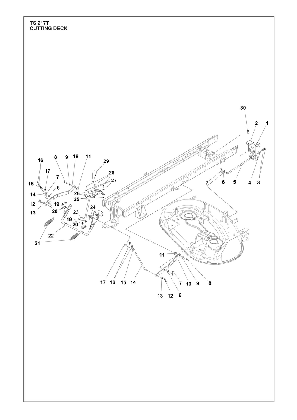 Mower Deck / Cutting Deck Diagram and Parts List for TS217T  Husqvarna Lawn Tractor