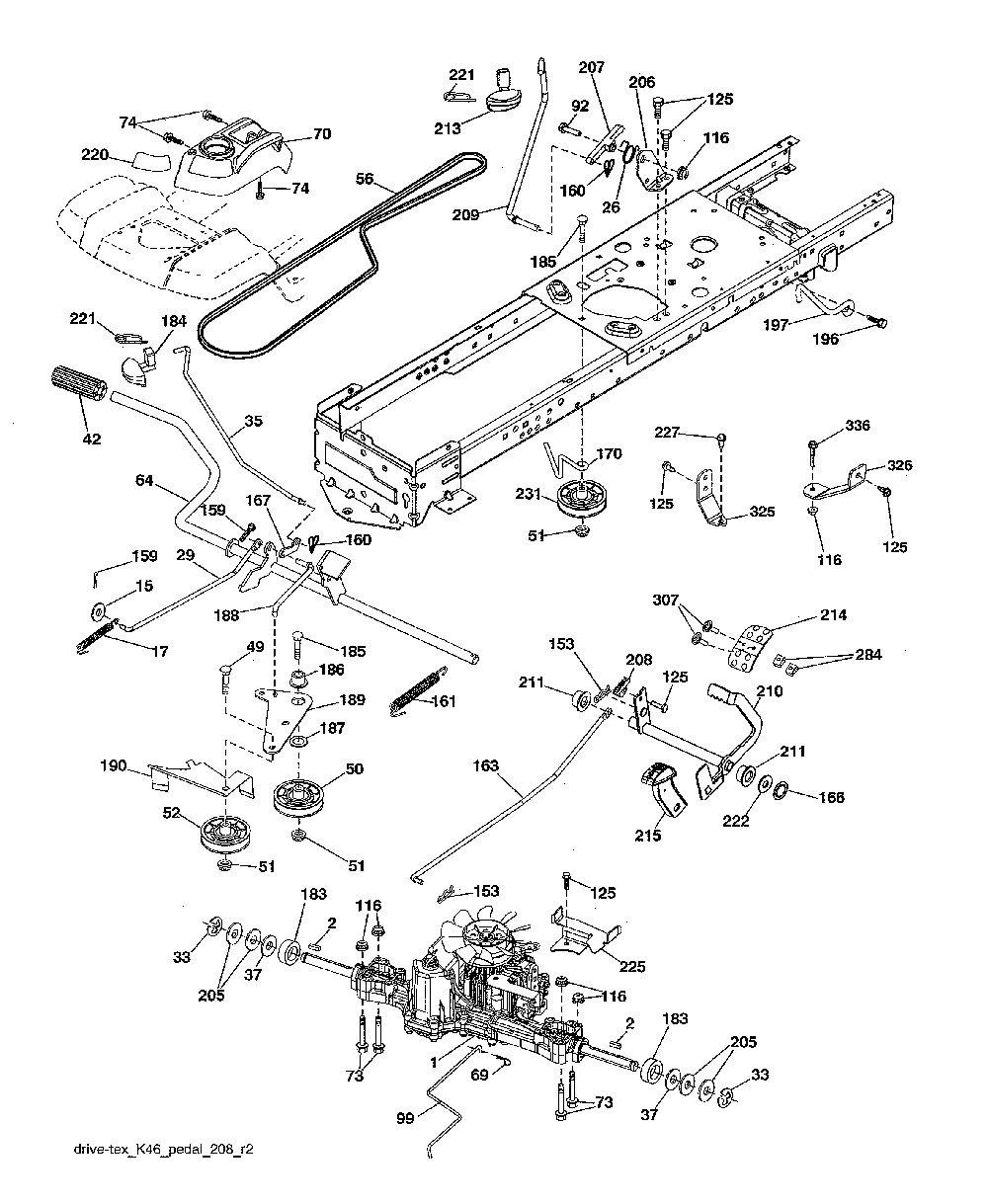 Drive Diagram and Parts List for 96043028100  Husqvarna Lawn Tractor