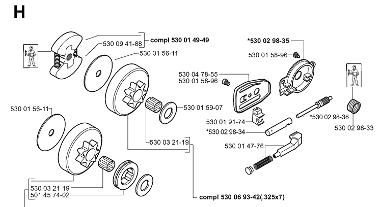 Clutch And Oil Pump Diagram and Parts List for 141 20013500001-20030100000 Husqvarna Chainsaw