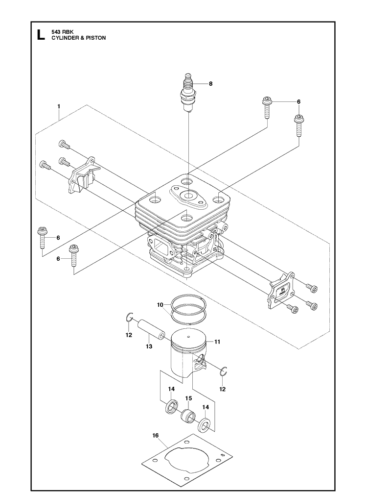 Cylinder Diagram and Parts List for 543RBK 20130500001-20182200000 Husqvarna Brush Cutter