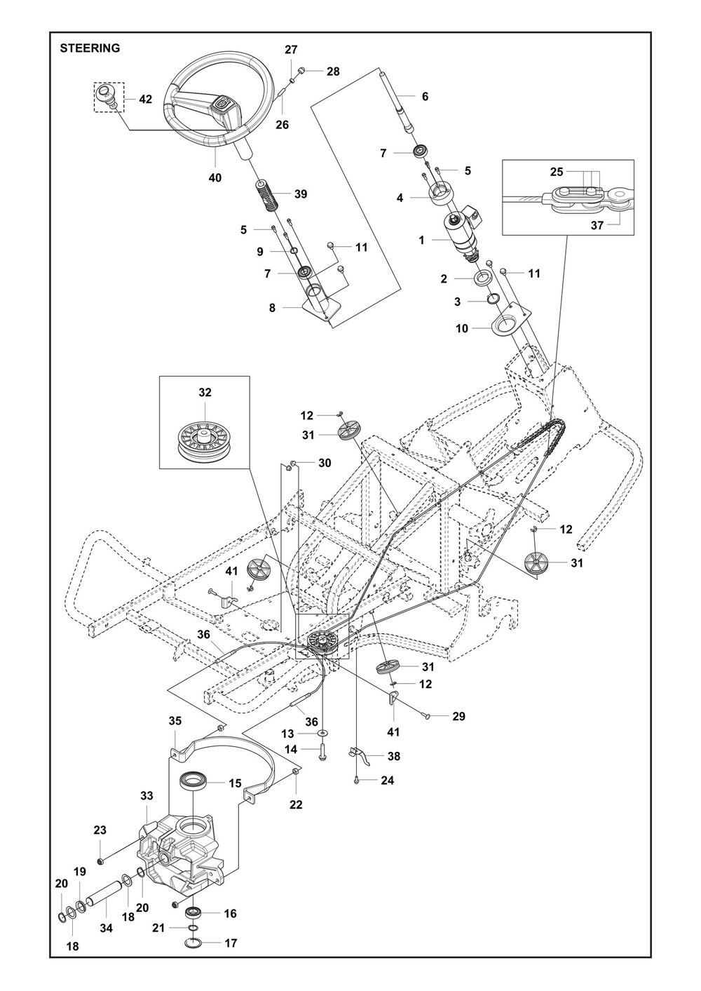 Steering Diagram and Parts List for RC320TSAWD 2023 Husqvarna Lawn Tractor