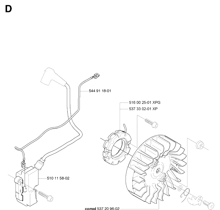 Ignition System Diagram and Parts List for 576XP 20090400001-20101000000 Husqvarna Chainsaw