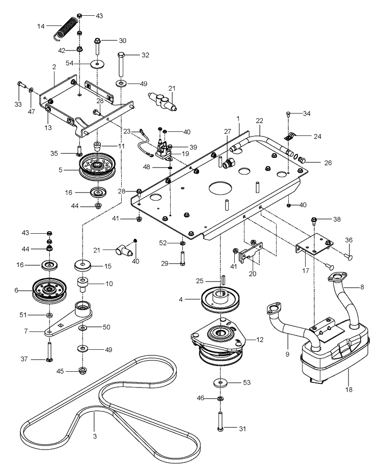 Engine Mounting, Guards And Muffler Diagram and Parts List for MZ52 (96727740500)(2014-03) Husqvarna Lawn Mower