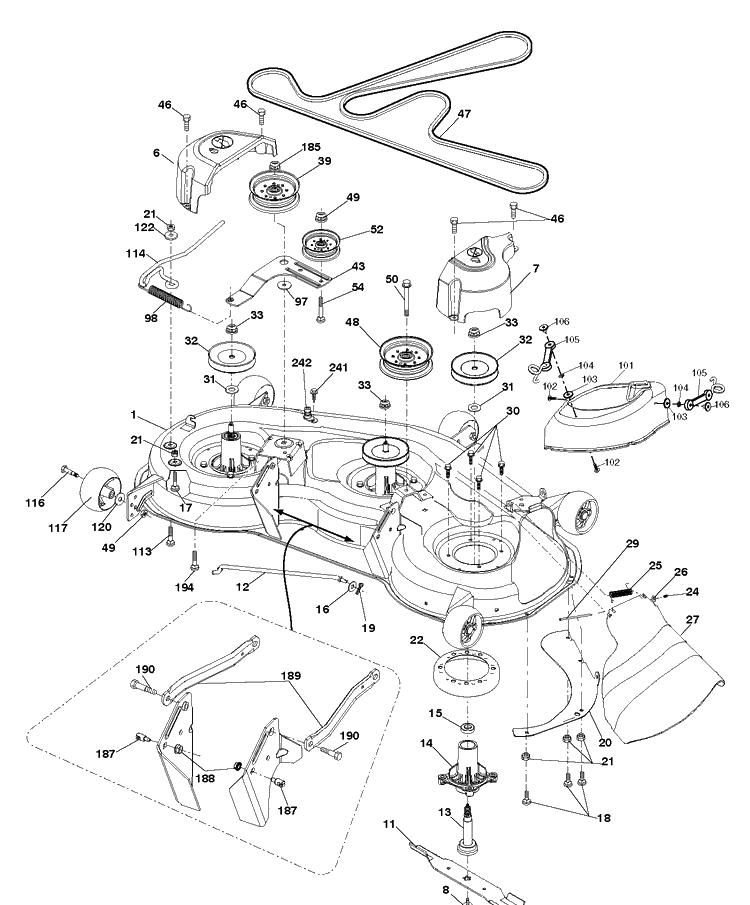 Mower Deck / Cutting Deck Diagram and Parts List for YTH24K48 (96048005400)(2012-12) Husqvarna Lawn Tractor
