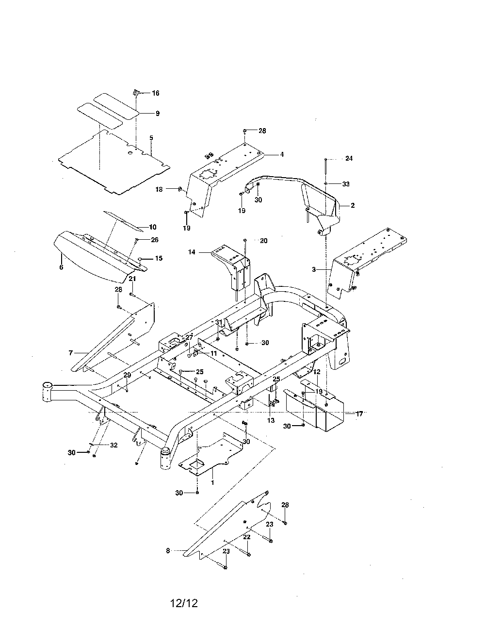 Frame Diagram and Parts List for MZ5425S 250212 Husqvarna Lawn Mower
