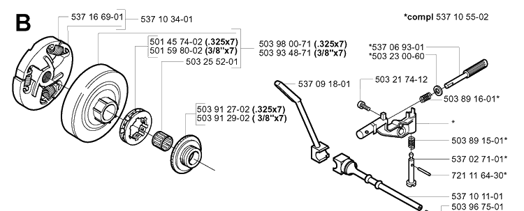 Clutch And Oil Pump Diagram and Parts List for 359 20014000001-20041800000 Husqvarna Chainsaw