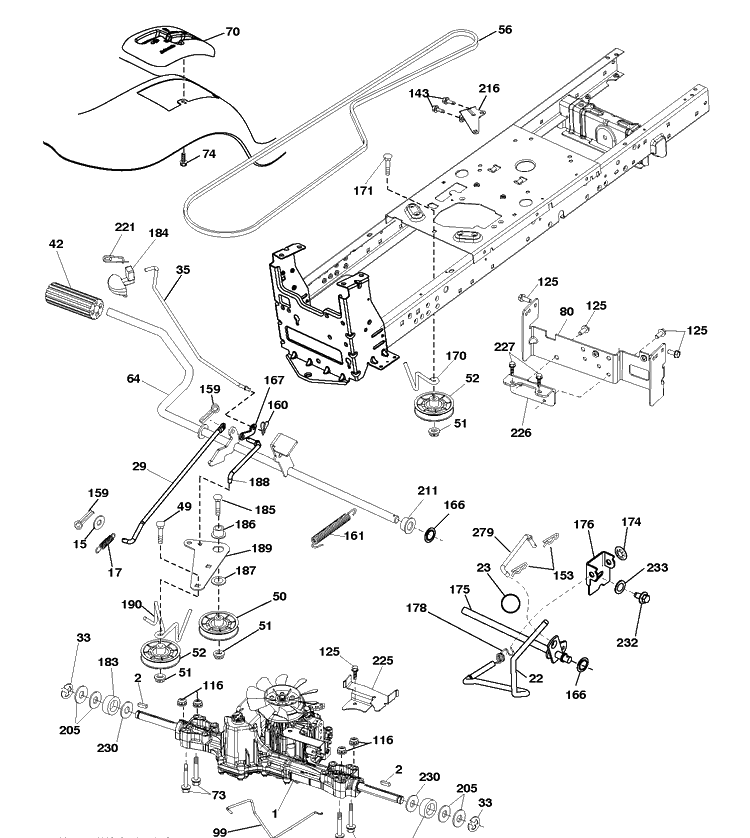 Drive Diagram and Parts List for YTH2042 (96043012200)(2010-10) Husqvarna Lawn Tractor