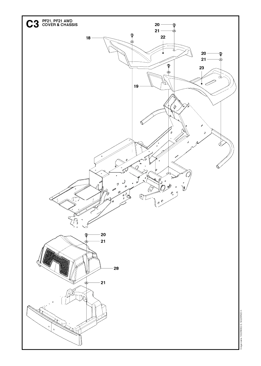 Chassis And Enclosures 2 Diagram and Parts List for PF21AWD (965192501)(2011-03) Husqvarna Lawn Tractor