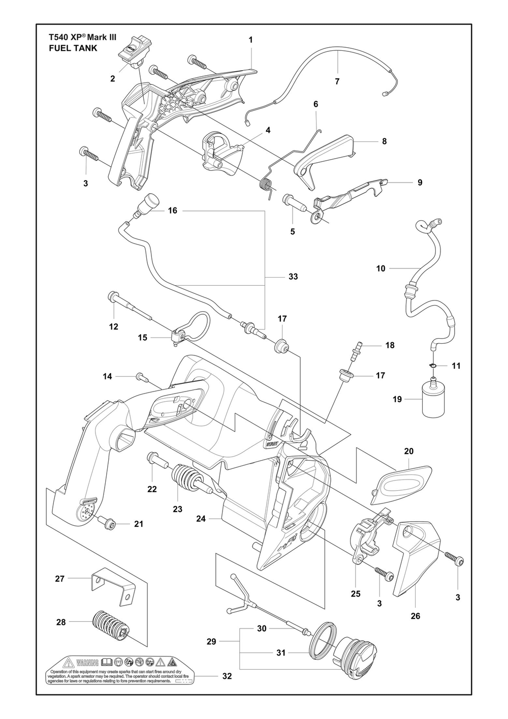 Fuel Tank Diagram and Parts List for T540XPMARKIII  Husqvarna Chainsaw