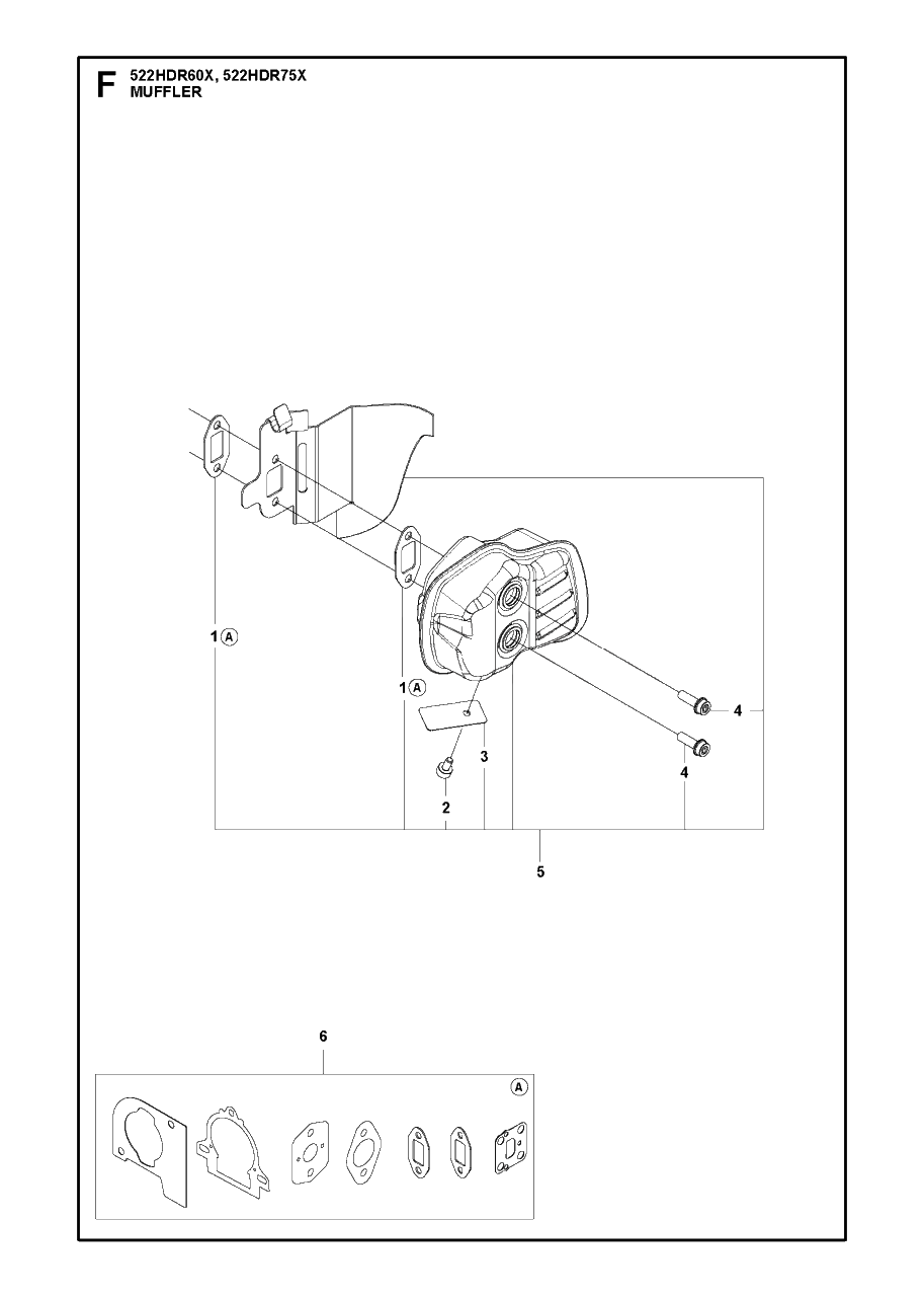 Muffler Diagram and Parts List for 522HDR 60-75 X Husqvarna Hedge Trimmer